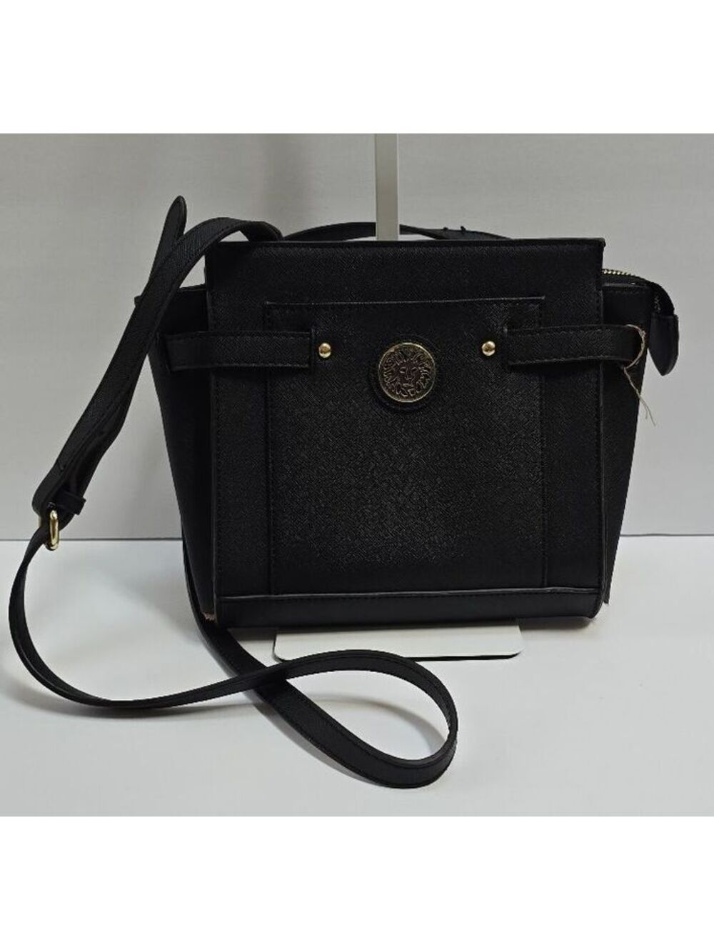 Anne Klein Black Crossbody Satchel Bag Gold Hardware